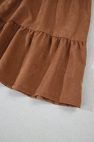 Chestnut Floral Lace Crochet Tiered Ruffled Mini Dress, A Blissfully Beautiful Boutique - A Blissfully Beautiful Boutique
