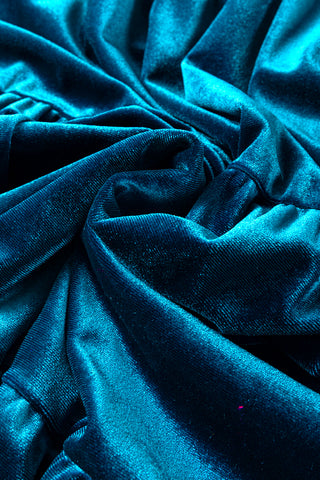 Prussian Blue Velvet Short Sleeve Shirred Waist Tiered Maxi Dress, A Blissfully Beautiful Boutique - A Blissfully Beautiful Boutique