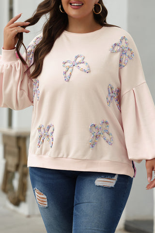 Parchment Embroidered Bow Lantern Sleeve Oversized Pullover Sweatshirt, A Blissfully Beautiful Boutique - A Blissfully Beautiful Boutique