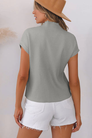 Gray Patch Pocket Ribbed Knit Short Sleeve Sweater, A Blissfully Beautiful Boutique - A Blissfully Beautiful Boutique