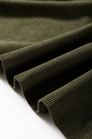 Vineyard Green Corduroy Snap Buttons Empire Waist Bracelet Sleeve Dress, A Blissfully Beautiful Boutique - A Blissfully Beautiful Boutique