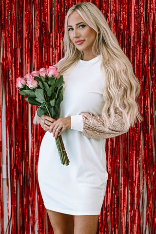 White Sequin Puff Sleeve Shift Mini Dress, A Blissfully Beautiful Boutique - A Blissfully Beautiful Boutique