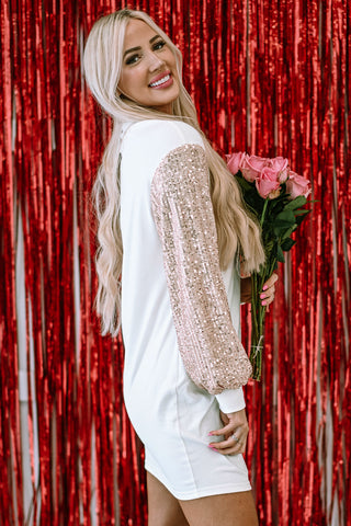 White Sequin Puff Sleeve Shift Mini Dress, A Blissfully Beautiful Boutique - A Blissfully Beautiful Boutique