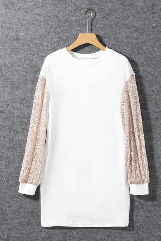 White Sequin Puff Sleeve Shift Mini Dress, A Blissfully Beautiful Boutique - A Blissfully Beautiful Boutique