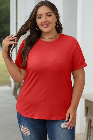 Red Casual Plain Crew Neck Tee, A Blissfully Beautiful Boutique - A Blissfully Beautiful Boutique