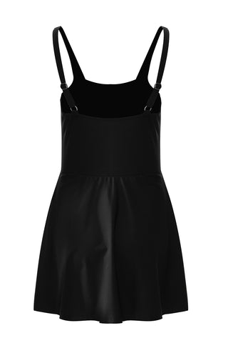 Black Side Tied Waist Square Neck Adjustable Straps A-line One Piece Swim Dress, A Blissfully Beautiful Boutique - A Blissfully Beautiful Boutique
