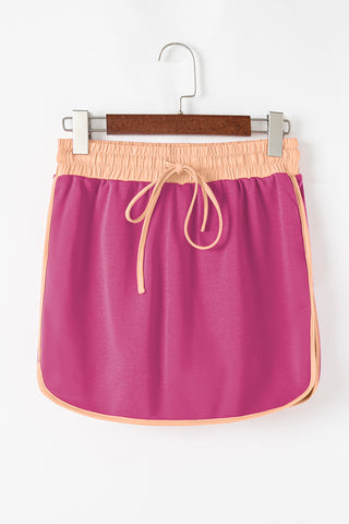 Rose Red Color Contrast Loose Pullover and Lace-up Waist Skort Set, A Blissfully Beautiful Boutique - A Blissfully Beautiful Boutique