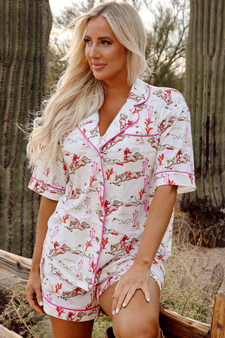 White Cowgirl Country Print Pajamas Set, A Blissfully Beautiful Boutique - A Blissfully Beautiful Boutique