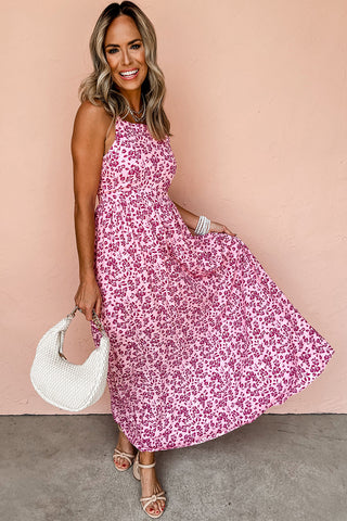 Pink Floral Cutout Back Empire Waist Sleeveless Maxi Dress, A Blissfully Beautiful Boutique - A Blissfully Beautiful Boutique