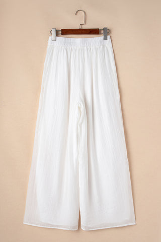 White Casual Tie Waist Pleated Wide Leg Pants, A Blissfully Beautiful Boutique - A Blissfully Beautiful Boutique