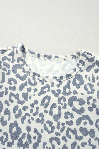 Beige Leopard Round Neck Lace Trim Petal Sleeve T Shirt, A Blissfully Beautiful Boutique - A Blissfully Beautiful Boutique