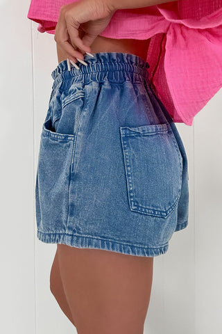 Ashleigh Blue Drawstring High Waist Casual Denim Shorts with Pockets, A Blissfully Beautiful Boutique - A Blissfully Beautiful Boutique
