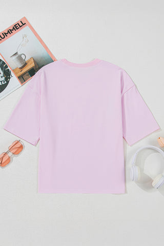 Light Pink Flag Bow Graphic Crewneck Tee, A Blissfully Beautiful Boutique - A Blissfully Beautiful Boutique