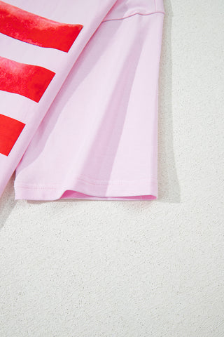 Light Pink Flag Bow Graphic Crewneck Tee, A Blissfully Beautiful Boutique - A Blissfully Beautiful Boutique