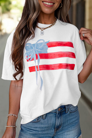 White Flag Bow Graphic Crewneck Tee, A Blissfully Beautiful Boutique - A Blissfully Beautiful Boutique