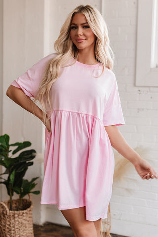 Light Pink Solid Color Pocketed Raw Edge Babydoll Dress, A Blissfully Beautiful Boutique - A Blissfully Beautiful Boutique