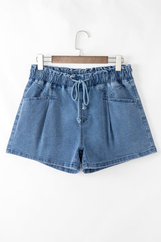 Ashleigh Blue Drawstring High Waist Casual Denim Shorts with Pockets, A Blissfully Beautiful Boutique - A Blissfully Beautiful Boutique