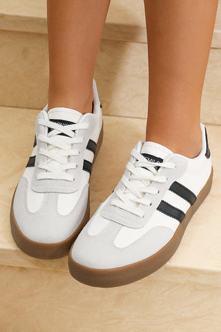 White Striped Lace-up Flat Sneakers, A Blissfully Beautiful Boutique - A Blissfully Beautiful Boutique