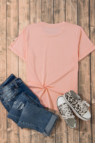 Pink Casual Plain Crew Neck Tee, A Blissfully Beautiful Boutique - A Blissfully Beautiful Boutique