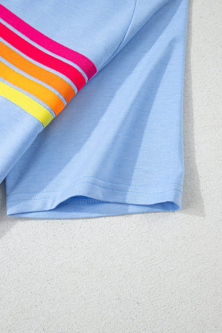 Beau Blue Striped Patch Front Casual Tee, A Blissfully Beautiful Boutique - A Blissfully Beautiful Boutique