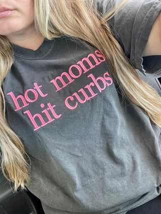 Hot moms hit curbs Embroidered Comfort Color Short Sleeve or Sweatshirt, Merch Girls - A Blissfully Beautiful Boutique