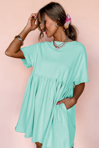 Moonlight Jade Solid Color Pocketed Raw Edge Babydoll Dress, A Blissfully Beautiful Boutique - A Blissfully Beautiful Boutique