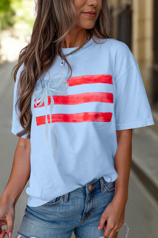 Myosotis Flag Bow Graphic Crewneck Tee, A Blissfully Beautiful Boutique - A Blissfully Beautiful Boutique