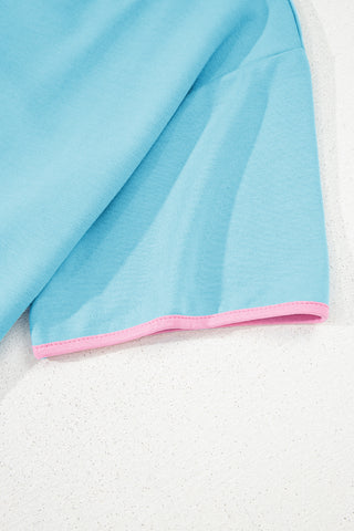 Turquoise Colorblock Edge Drop Shoulder T Shirt and Skort 2Pcs Set, A Blissfully Beautiful Boutique - A Blissfully Beautiful Boutique