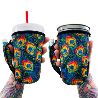 Peacock Feathers 16oz PINT Glass / Medium Fountain Drinks and Tumbler Handlers™, Drink Handlers - A Blissfully Beautiful Boutique