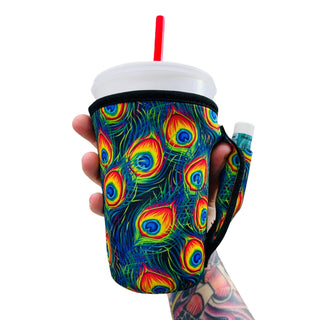 Peacock Feathers 16oz PINT Glass / Medium Fountain Drinks and Tumbler Handlers™, Drink Handlers - A Blissfully Beautiful Boutique