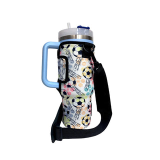 Soccer 40oz Tumbler With Handle Sleeve, Drink Handlers - A Blissfully Beautiful Boutique