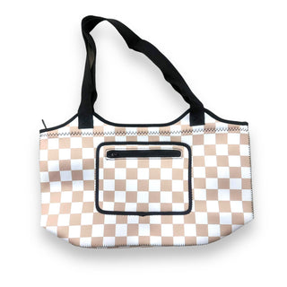 Tan Checkerboard Neoprene Tote, Drink Handlers - A Blissfully Beautiful Boutique
