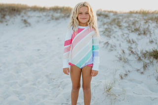 Lainey Zip Rash Pastel Stripe Swimsuit, Oopsie Daisy - A Blissfully Beautiful Boutique