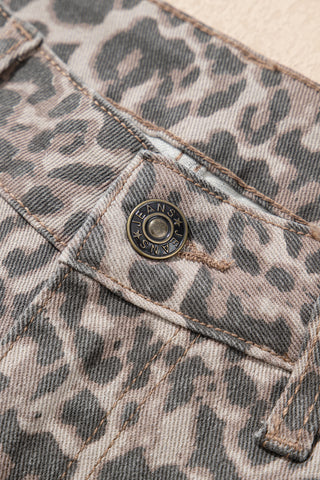 Brown Leopard Frayed Edge Wide Leg High Waist Jeans, A Blissfully Beautiful Boutique - A Blissfully Beautiful Boutique