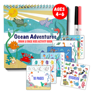 Small 7" Dry Erase Activity Book (incl. 2 Washable Markers & Reusable Stickers), UnbuckleMe® - A Blissfully Beautiful Boutique