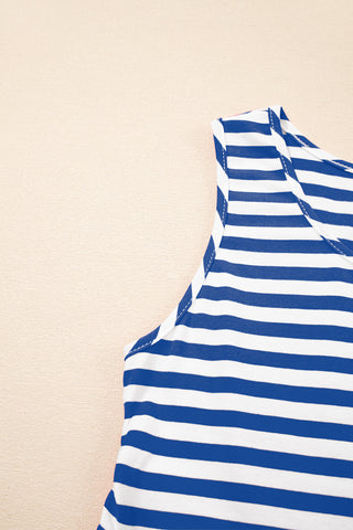 Sky Blue Stripe U Neck Sleeveless Loose Fit Mini Dress, A Blissfully Beautiful Boutique - A Blissfully Beautiful Boutique