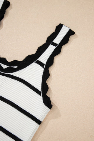 Black Striped Scalloped Edge U Neck Sleeveless Sweater Vest, A Blissfully Beautiful Boutique - A Blissfully Beautiful Boutique