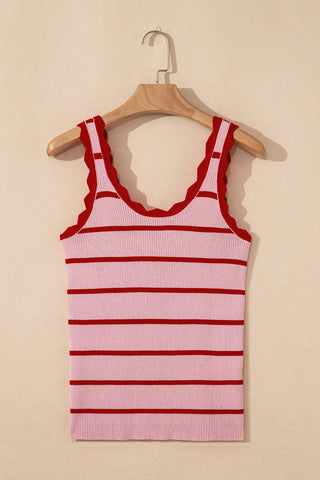 Rose Stripe Striped Scalloped Edge U Neck Sleeveless Sweater Vest, A Blissfully Beautiful Boutique - A Blissfully Beautiful Boutique