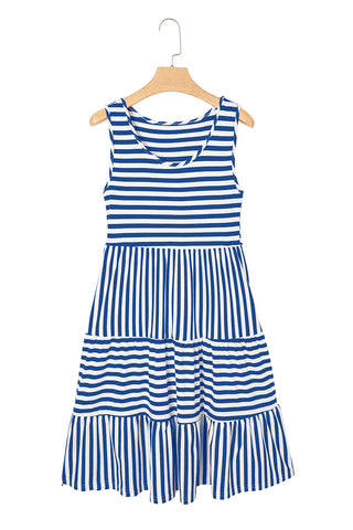 Sky Blue Stripe U Neck Sleeveless Loose Fit Mini Dress, A Blissfully Beautiful Boutique - A Blissfully Beautiful Boutique