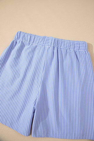 Sky Blue Stripe Dolman Sleeve Polo Shirt and Drawstring Shorts Set, A Blissfully Beautiful Boutique - A Blissfully Beautiful Boutique