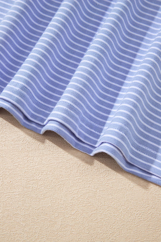 Sky Blue Stripe Dolman Sleeve Polo Shirt and Drawstring Shorts Set, A Blissfully Beautiful Boutique - A Blissfully Beautiful Boutique
