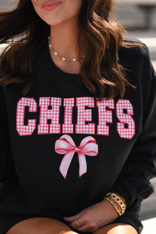 Chiefs Gingham Bow Sweatshirt, P&PD Wholesale - A Blissfully Beautiful Boutique