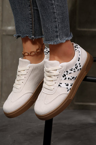 White Suede Leopard Color Block Trim Lace-up Casual Shoes, Dear-Lover Dropshipping - A Blissfully Beautiful Boutique