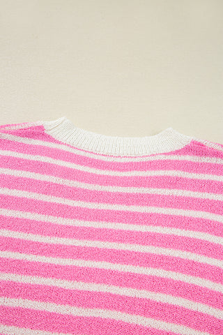Multicolour Color Block Striped Patchwork Dolman Sleeve Slit Sweater, Dear-Lover Dropshipping - A Blissfully Beautiful Boutique