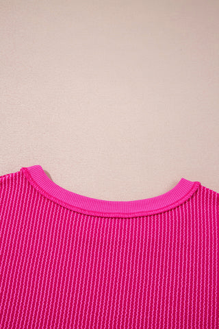 Strawberry Pink Twisted Rib Uneven Hem Drop Shoulder Loose Knit Top, Dear-Lover Dropshipping - A Blissfully Beautiful Boutique