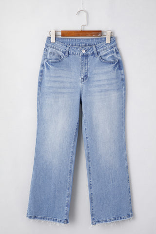 Beau Blue Mineral Wash Raw Hem High Waist Flared Jeans, A Blissfully Beautiful Boutique - A Blissfully Beautiful Boutique