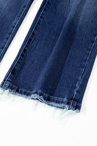 Sail Blue Mineral Wash Raw Hem High Waist Flared Jeans, A Blissfully Beautiful Boutique - A Blissfully Beautiful Boutique
