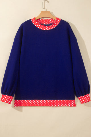 Burgundy Colorblock Polka Dot Contrast Trim Oversized Sweatshirt