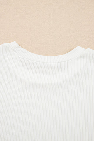 White Eyelet Pattern Short Sleeve Patchwork Ribbed Top