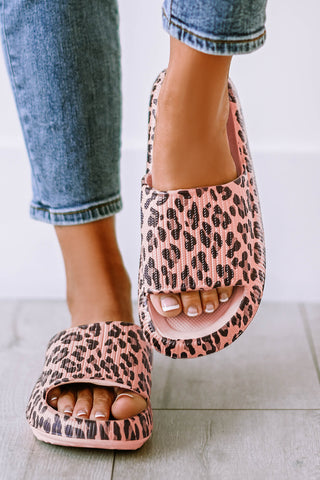 Pink Leopard Print Thick Sole Slip On Slippers, Dear-Lover Dropshipping - A Blissfully Beautiful Boutique